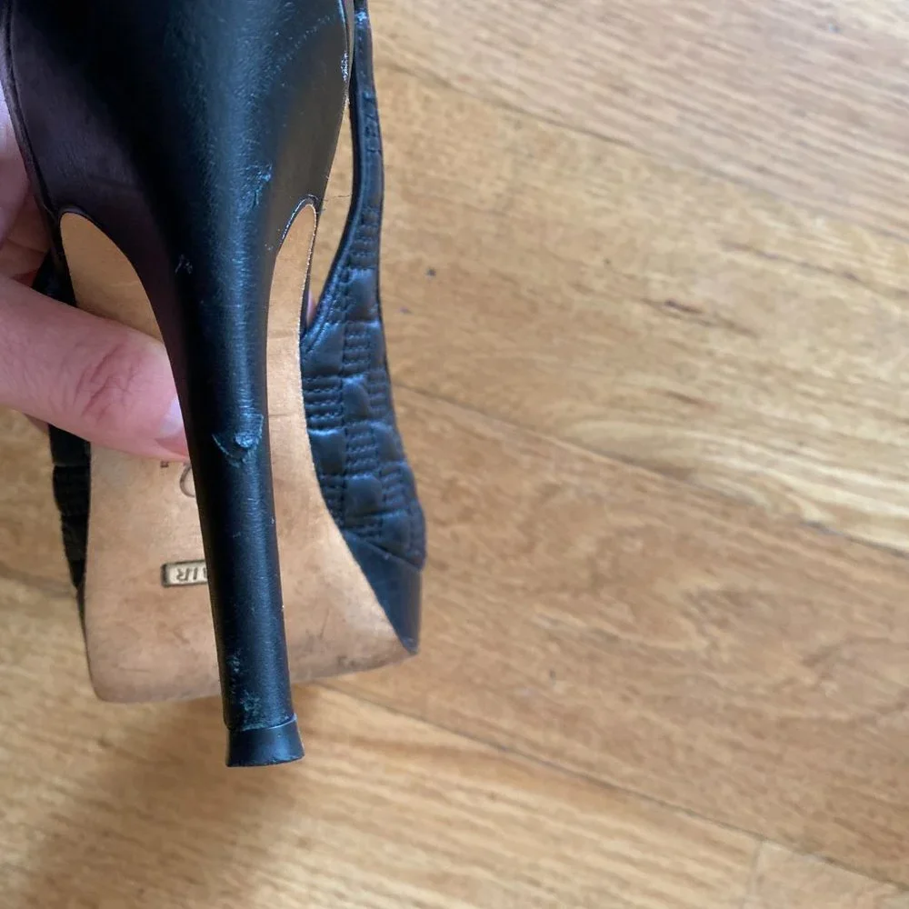 Cole Haan Nike Air Stephanie Black Quilted Leather Peep Toe Slingback size 6.5
